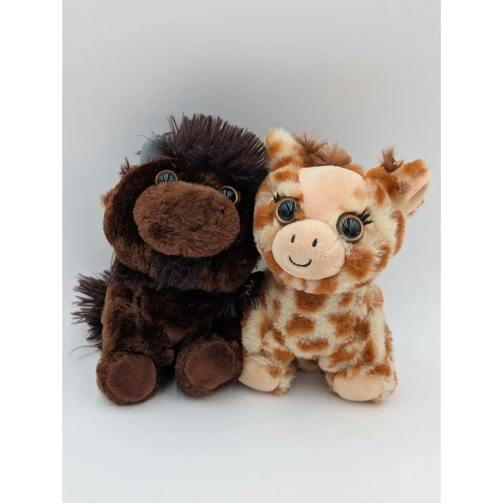 Vintage 1994 The Petting Zoo Slap Bracelet Plush Bison Giraffe Wildlife Lot Set